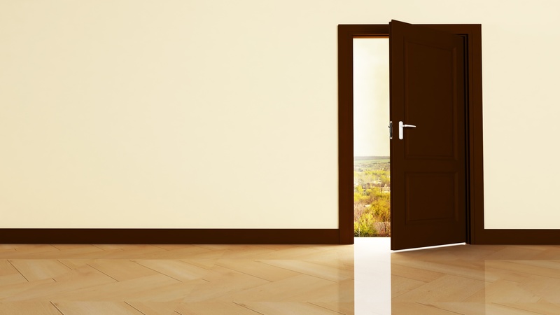 14679164 – interior design scene with an open door